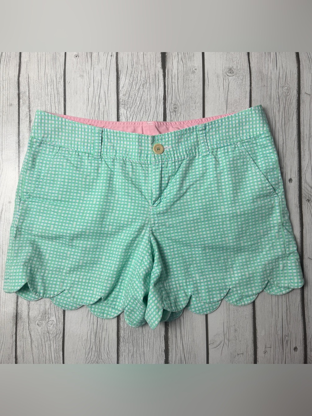 Lilly Pulitzer Women's 8 Buttercup Shorts Glenda Green Pretty Gingham 5" Inseam
